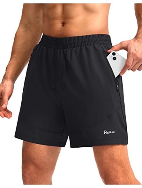 Pudolla Men's Running Shorts 5" Lightweight Gym Shorts for Men Workout Athletic Casual with Zipper Pockets