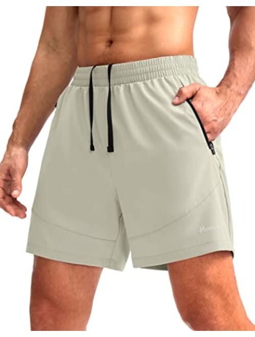 Pudolla Men's Running Shorts 5" Lightweight Gym Shorts for Men Workout Athletic Casual with Zipper Pockets