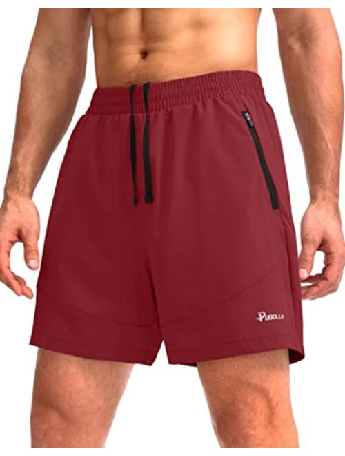 Pudolla Men's Running Shorts 5" Lightweight Gym Shorts for Men Workout Athletic Casual with Zipper Pockets