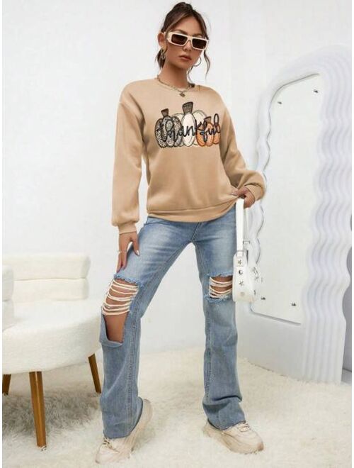 Shein Pumpkin Print Drop Shoulder Sweatshirt