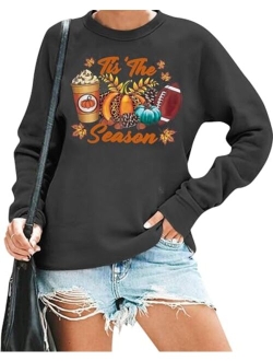 FAYALEQ Fall Sweatshirt Women Tis The Season Sweatshirt Fall Pumpkin Shirt Game Day Sweatshirt Causal Football Shirt