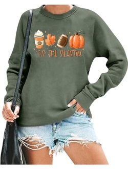 FAYALEQ Fall Sweatshirt Women Tis The Season Sweatshirt Fall Pumpkin Shirt Game Day Sweatshirt Causal Football Shirt