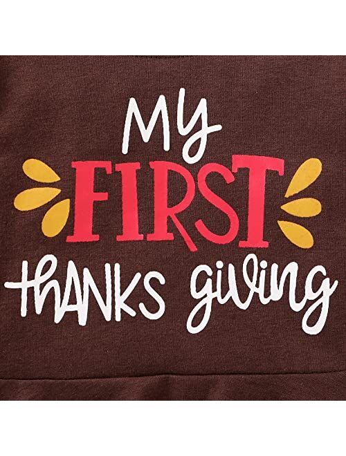 SEVEN YOUNG My First Thanksgiving Outfits Kids Toddler Baby Girls Ruffle Sleeve Shirt+Pants Set Fall Clothes