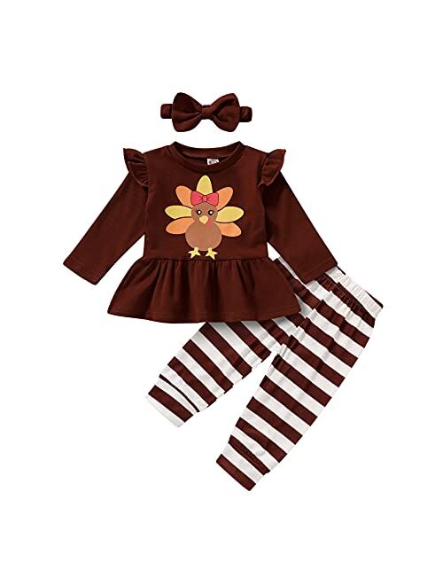 SEVEN YOUNG My First Thanksgiving Outfits Kids Toddler Baby Girls Ruffle Sleeve Shirt+Pants Set Fall Clothes