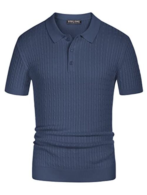 PJ PAUL JONES Mens Knitted Polo Shirts Cable Short Sleeve Golf Polo Shirt Breathable Knitting Polo Shirts