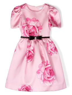 bow-detail rose-print dress