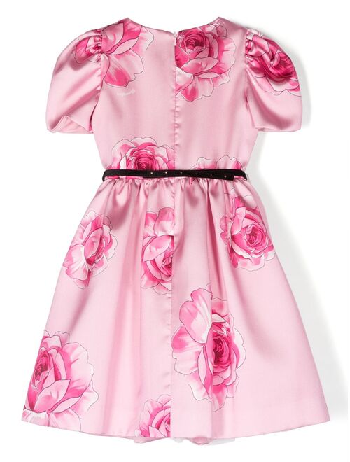 Monnalisa bow-detail rose-print dress