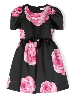 bow-detail rose-print dress