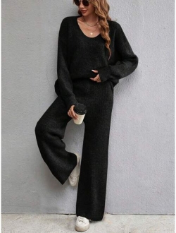 SHEIN Essnce Drop Shoulder Sweater & Knit Pants