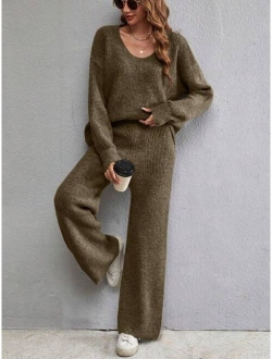 SHEIN Essnce Drop Shoulder Sweater & Knit Pants