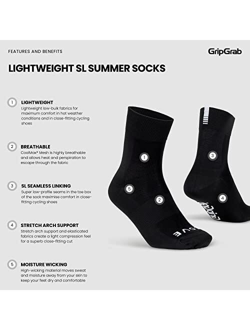 GripGrab Lightweight SL Performance Summer Cycling Socks Eyecatching 2 Lengths Road Mountain Gravel Bike Indoor Cycling Socks