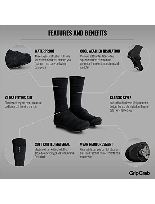 GripGrab Flandrien Waterproof Knitted Road Cycling Shoe Covers High Cut Windproof Insulating Zipperless Aero Overshoes