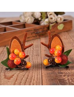 HAOQINA Christmas Reindeer Antlers Headband Hairpins Hairbands Girls Beauty Headdresses Pine Cone Hair Accessories Cute Reindeer Christmas Hair Clips