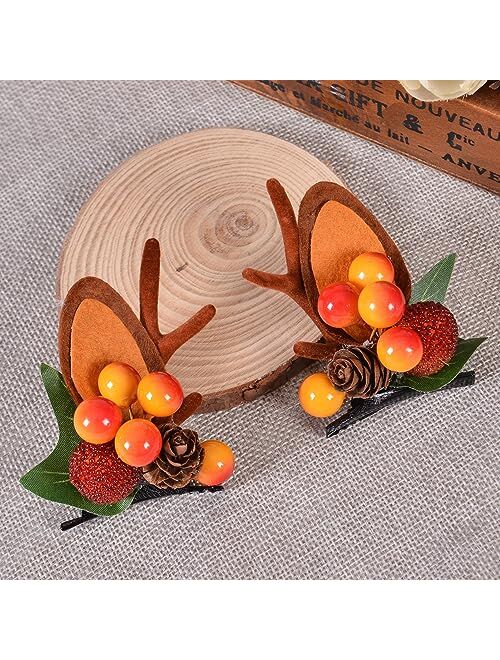 HAOQINA Christmas Reindeer Antlers Headband Hairpins Hairbands Girls Beauty Headdresses Pine Cone Hair Accessories Cute Reindeer Christmas Hair Clips