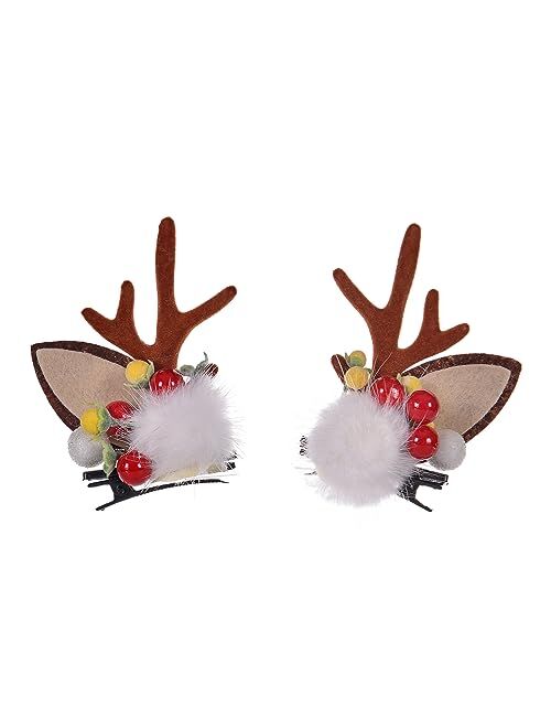 HAOQINA Christmas Reindeer Antlers Headband Hairpins Hairbands Girls Beauty Headdresses Pine Cone Hair Accessories Cute Reindeer Christmas Hair Clips