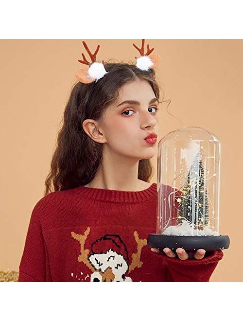 Aceorna Christmas Headband Reindeer Antlers Xmas Hair Clip Ball Flower Ring Antlers Hair Pins Bell Elk Deer Animal Horns Headpiece Deer Horn Ears and Berries Hairpin Chri