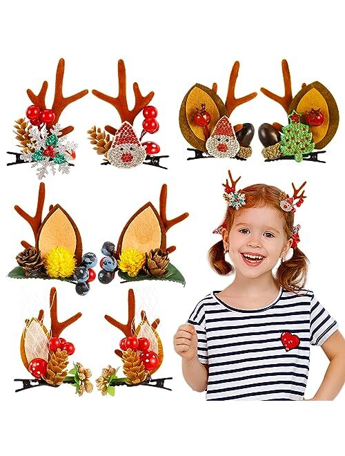 Guiqulai Christmas Hair Clips, 4 Pairs Christmas Reindeer Antler Hair Pins Deer Horns Ears Hairclips Christmas Hair Accessories for Women Girls Kids Adults and Party Favo