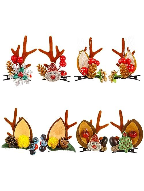 Guiqulai Christmas Hair Clips, 4 Pairs Christmas Reindeer Antler Hair Pins Deer Horns Ears Hairclips Christmas Hair Accessories for Women Girls Kids Adults and Party Favo