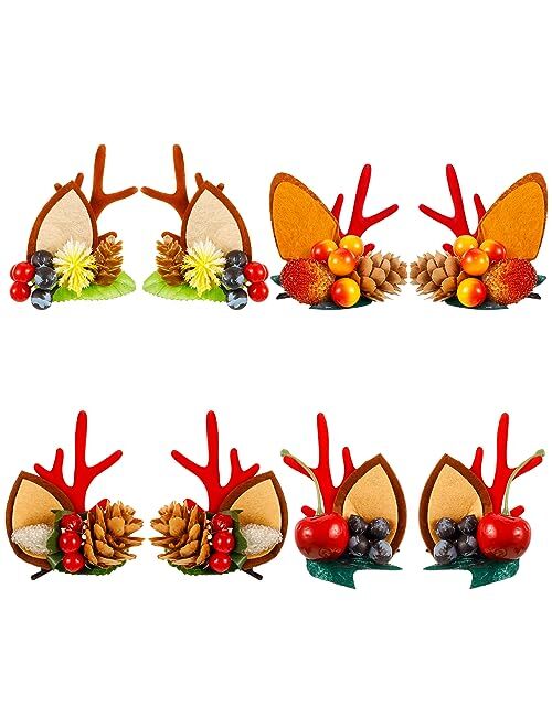 Guiqulai Christmas Hair Clips, 4 Pairs Christmas Reindeer Antler Hair Pins Deer Horns Ears Hairclips Christmas Hair Accessories for Women Girls Kids Adults and Party Favo