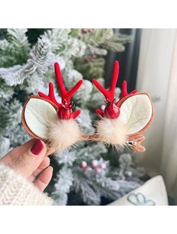 Sebneny Christmas Reindeer Antlers Headband Hairpins Hairbands Girls Women Beauty Headdresses Deer Horn Headband Ears Hairpin with Ball Flower Design Cute Reindeer Christ