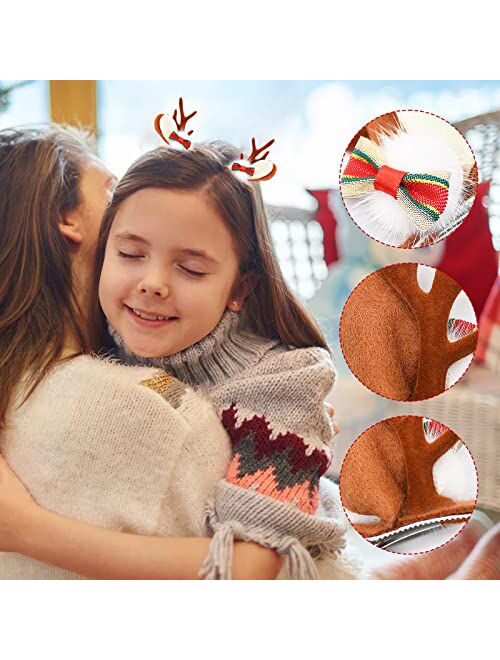 Wobeny 1 Pair Christmas Hair Clips for Women Girls - Reindeer Hair Clip Deer Horns Barrettes Holiday Xmas Hair Accessories (Bow Tie)