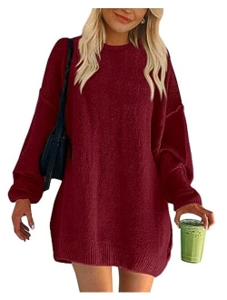 BTFBM 2023 Womens Sweaters Casual Crewneck Long Sleeve Oversized Sweater Dress Fall Winter Loose Slouchy Soft Pullover