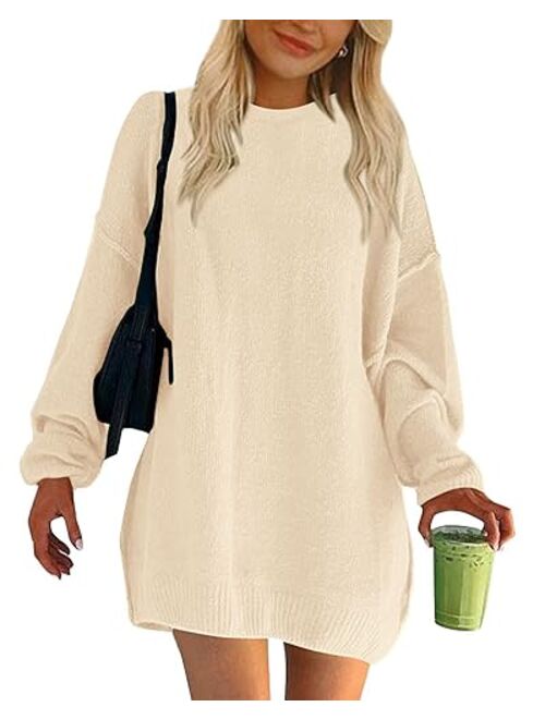 BTFBM 2023 Womens Sweaters Casual Crewneck Long Sleeve Oversized Sweater Dress Fall Winter Loose Slouchy Soft Pullover