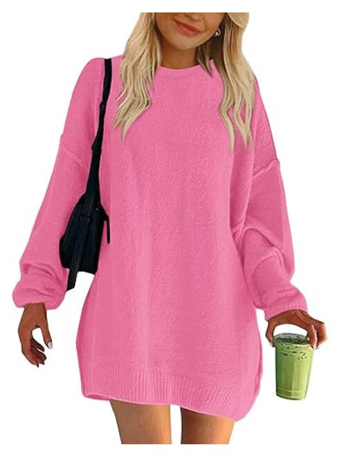 BTFBM 2023 Womens Sweaters Casual Crewneck Long Sleeve Oversized Sweater Dress Fall Winter Loose Slouchy Soft Pullover