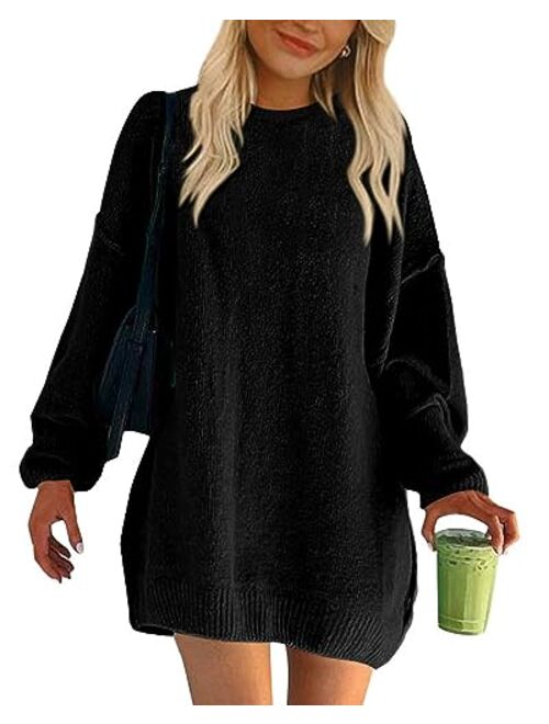 BTFBM 2023 Womens Sweaters Casual Crewneck Long Sleeve Oversized Sweater Dress Fall Winter Loose Slouchy Soft Pullover