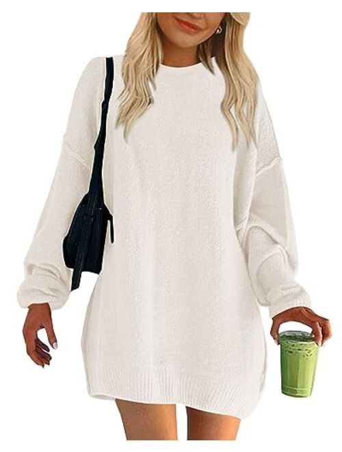 BTFBM 2023 Womens Sweaters Casual Crewneck Long Sleeve Oversized Sweater Dress Fall Winter Loose Slouchy Soft Pullover