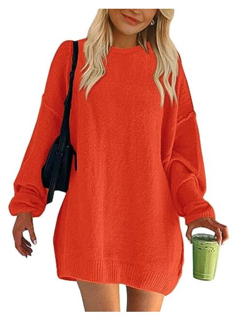 BTFBM 2023 Womens Sweaters Casual Crewneck Long Sleeve Oversized Sweater Dress Fall Winter Loose Slouchy Soft Pullover