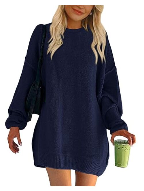 BTFBM 2023 Womens Sweaters Casual Crewneck Long Sleeve Oversized Sweater Dress Fall Winter Loose Slouchy Soft Pullover