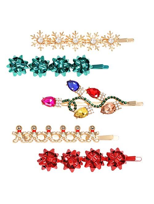 Nvenf Christmas Hair Clips for Women Rhinestone Snowflake Hairpin Christmas Bulb Light JOY Alligator Hair Clip Set Holiday Hair Accessory Gift (Style A) (Style B)