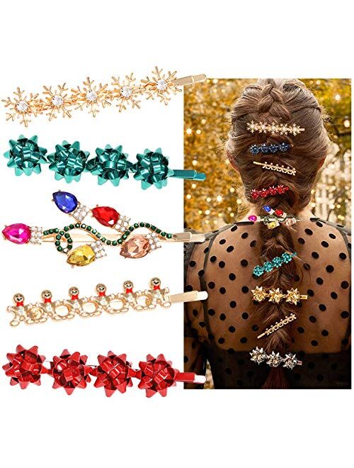 Nvenf Christmas Hair Clips for Women Rhinestone Snowflake Hairpin Christmas Bulb Light JOY Alligator Hair Clip Set Holiday Hair Accessory Gift (Style A) (Style B)