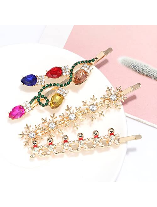 Nvenf Christmas Hair Clips for Women Rhinestone Snowflake Hairpin Christmas Bulb Light JOY Alligator Hair Clip Set Holiday Hair Accessory Gift (Style A) (Style B)