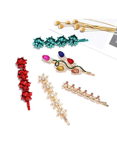 Nvenf Christmas Hair Clips for Women Rhinestone Snowflake Hairpin Christmas Bulb Light JOY Alligator Hair Clip Set Holiday Hair Accessory Gift (Style A) (Style B)