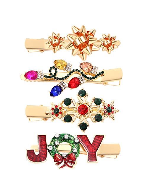 Nvenf Christmas Hair Clips Xmas Bow Hair Clip for Women Girls Rhinestone Snowflake Hairpin Christmas Bulb Light JOY Alligator Hair Clip Set Holiday Hair Accessory Gift (S