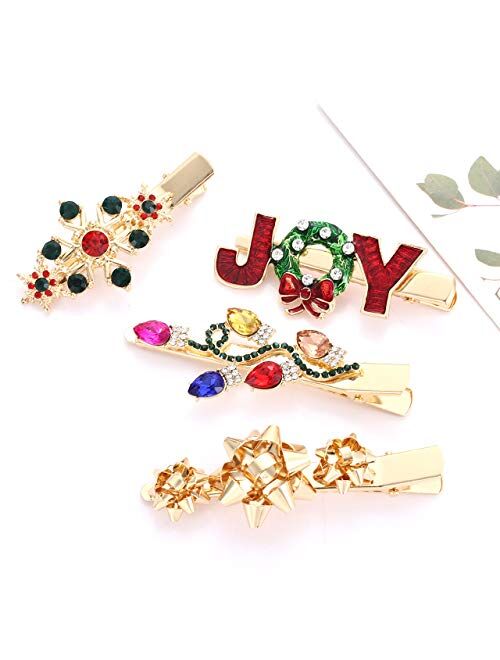 Nvenf Christmas Hair Clips Xmas Bow Hair Clip for Women Girls Rhinestone Snowflake Hairpin Christmas Bulb Light JOY Alligator Hair Clip Set Holiday Hair Accessory Gift (S