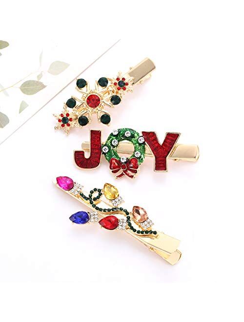 Nvenf Christmas Hair Clips Xmas Bow Hair Clip for Women Girls Rhinestone Snowflake Hairpin Christmas Bulb Light JOY Alligator Hair Clip Set Holiday Hair Accessory Gift (S