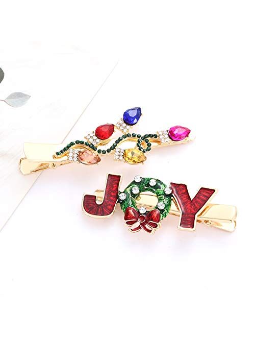 Nvenf Christmas Hair Clips Xmas Bow Hair Clip for Women Girls Rhinestone Snowflake Hairpin Christmas Bulb Light JOY Alligator Hair Clip Set Holiday Hair Accessory Gift (S