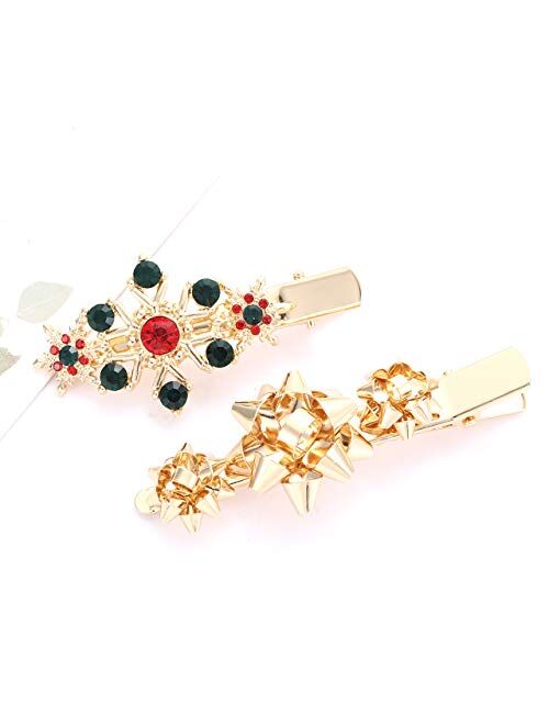 Nvenf Christmas Hair Clips Xmas Bow Hair Clip for Women Girls Rhinestone Snowflake Hairpin Christmas Bulb Light JOY Alligator Hair Clip Set Holiday Hair Accessory Gift (S