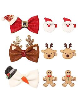 AnyDesign 9Pcs Christmas Clips Kit 3Pcs Large PU Bow Hair Pins 6pcs Small Santa Gingerbread Reindeer Hair Barrettes Cute Holiday Hair Accessories for Girls Women Kids Tod