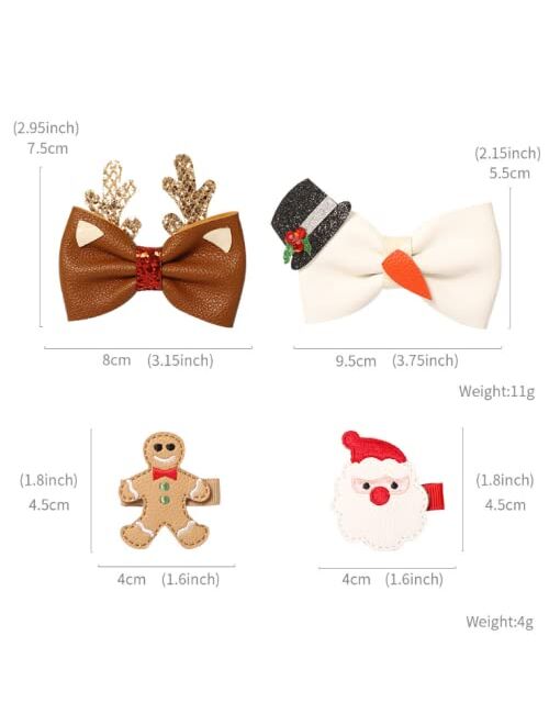 AnyDesign 9Pcs Christmas Clips Kit 3Pcs Large PU Bow Hair Pins 6pcs Small Santa Gingerbread Reindeer Hair Barrettes Cute Holiday Hair Accessories for Girls Women Kids Tod