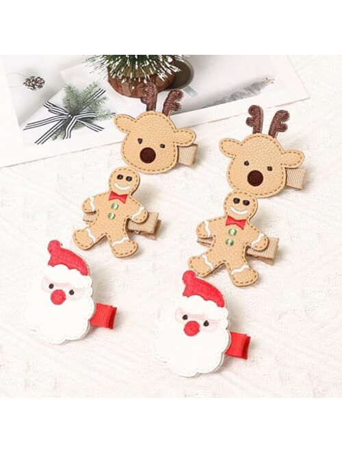 AnyDesign 9Pcs Christmas Clips Kit 3Pcs Large PU Bow Hair Pins 6pcs Small Santa Gingerbread Reindeer Hair Barrettes Cute Holiday Hair Accessories for Girls Women Kids Tod