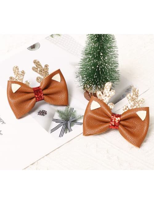 AnyDesign 9Pcs Christmas Clips Kit 3Pcs Large PU Bow Hair Pins 6pcs Small Santa Gingerbread Reindeer Hair Barrettes Cute Holiday Hair Accessories for Girls Women Kids Tod