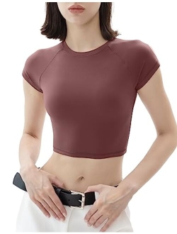 PUMIEY Women's Short Sleeve Crop Tops Crew Neck T Shirt Sexy Tee Smoke Cloud Collection