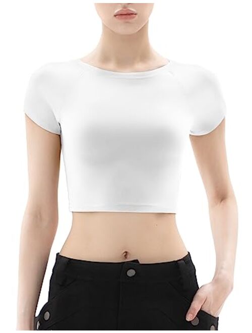 PUMIEY Women's Short Sleeve Crop Tops Crew Neck T Shirt Sexy Tee Smoke Cloud Collection