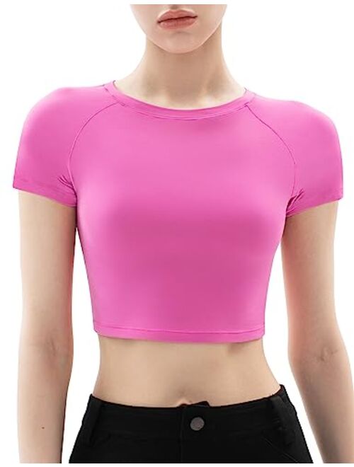 PUMIEY Women's Short Sleeve Crop Tops Crew Neck T Shirt Sexy Tee Smoke Cloud Collection