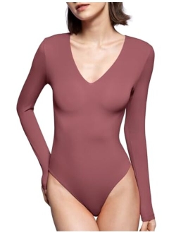 PUMIEY Bodysuits for women V Neck Long Sleeve Body Suit Sexy Tops Smoke Cloud Pro Collection