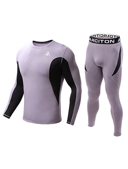 ARCITON Mens Thermal Underwear Set,Long Johns Base Layer Fleece Lined Winter Gear Compression Suits for Running Skiing